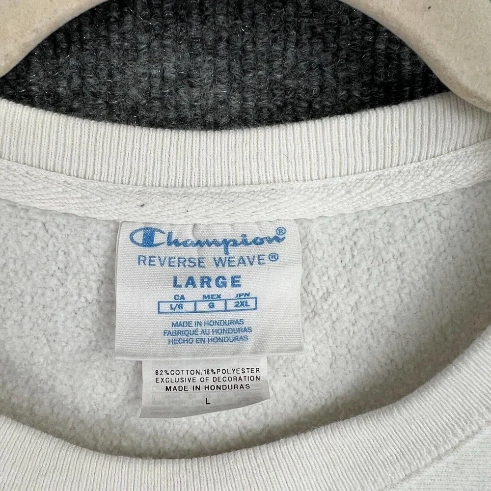 Champion Reverse Weave Sweatshirt Adult Large White Spellout Crewneck Pullover
